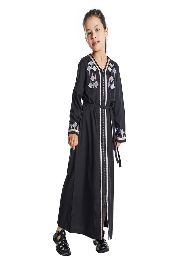 ODIZLI Kids Girls Abaya Long Sleeve Hooded Maxi Dress Dubai Islamic Dress Casual Dress Prayer Clothes Girls Church Prayer Dress ?????? ?????? ?????? ????? ?????? Abaya for Girls #Black 8-9 Years - Image 2